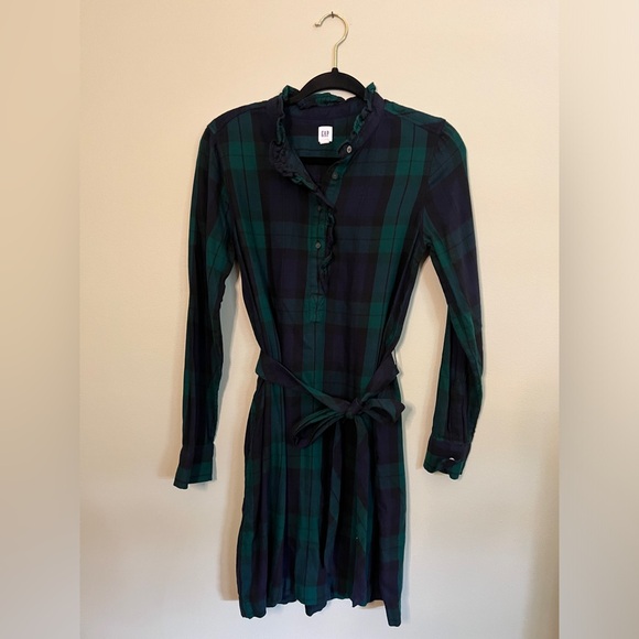 Gap Plaid Sheath Dress Belted Blue Green Women Size XS Fall Preppy - Picture 1 of 5